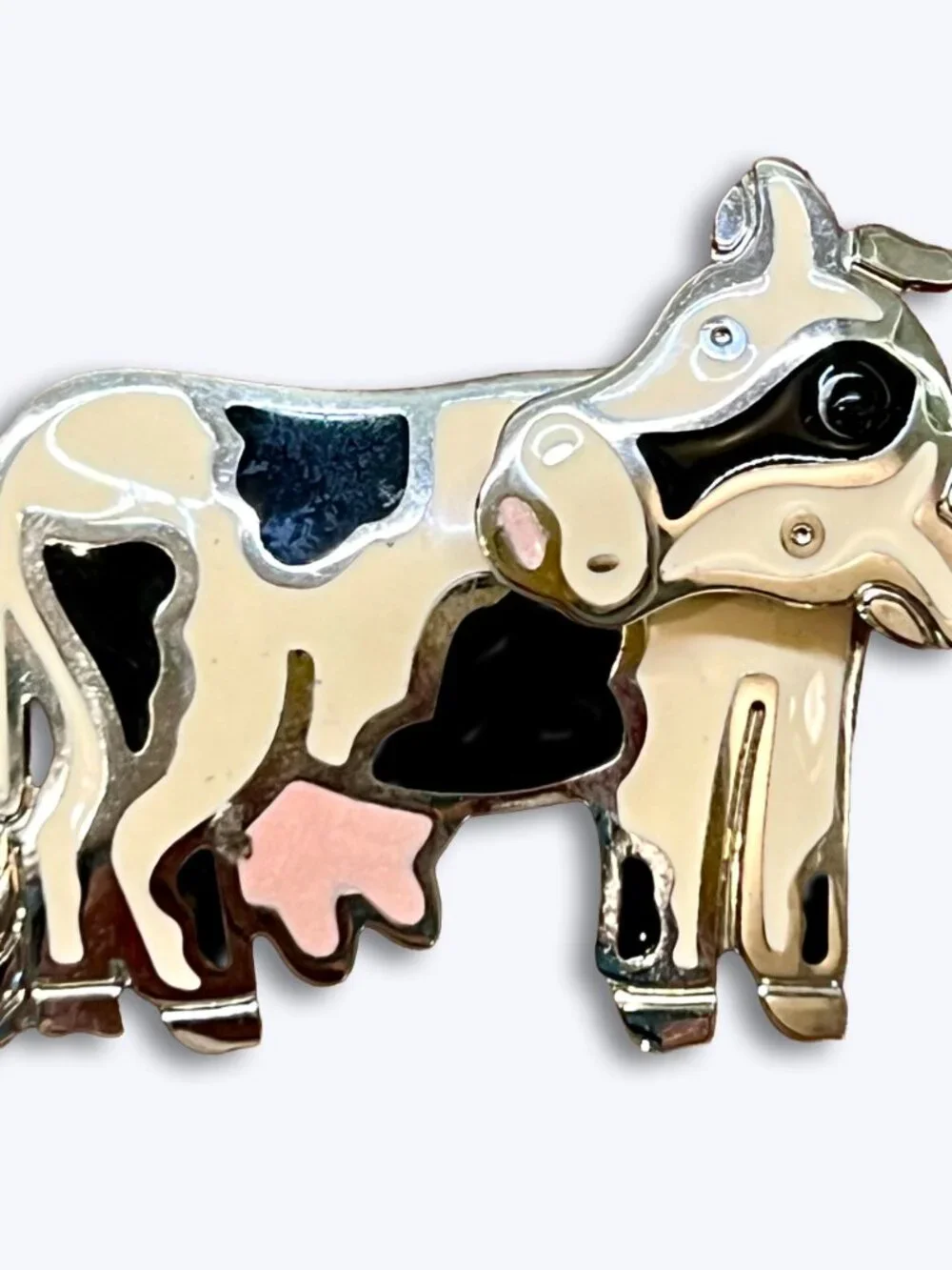 VTG Edgar Berebi Signed Articulated Enamel Cow Brooch Pin 80s Whimsy Western